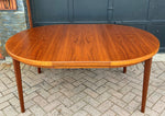 REFINISHED Danish MCM Teak Table Round to Oval w 2 Leaves 47