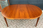 REFINISHED Danish MCM Teak Table Round to Oval w 2 Leaves 47