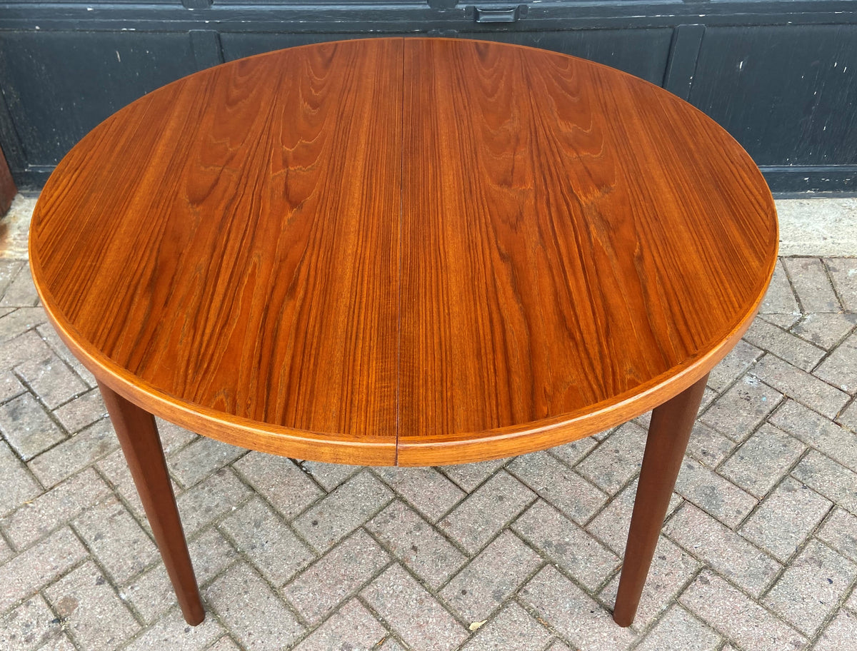 REFINISHED Danish MCM Teak Table Round to Oval w 2 Leaves 47