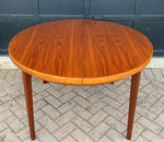 REFINISHED Danish MCM Teak Table Round to Oval w 2 Leaves 47