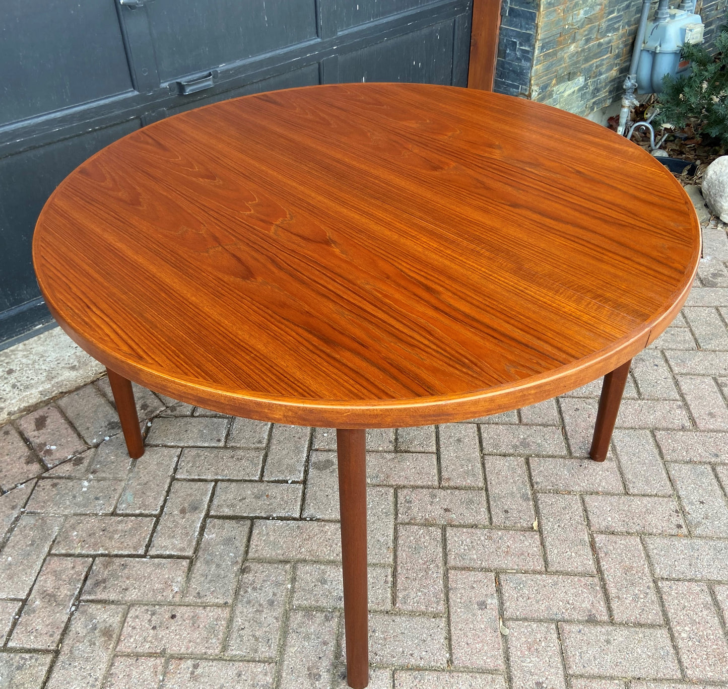 REFINISHED Danish MCM Teak Table Round to Oval w 2 Leaves 47"-86", PERFECT