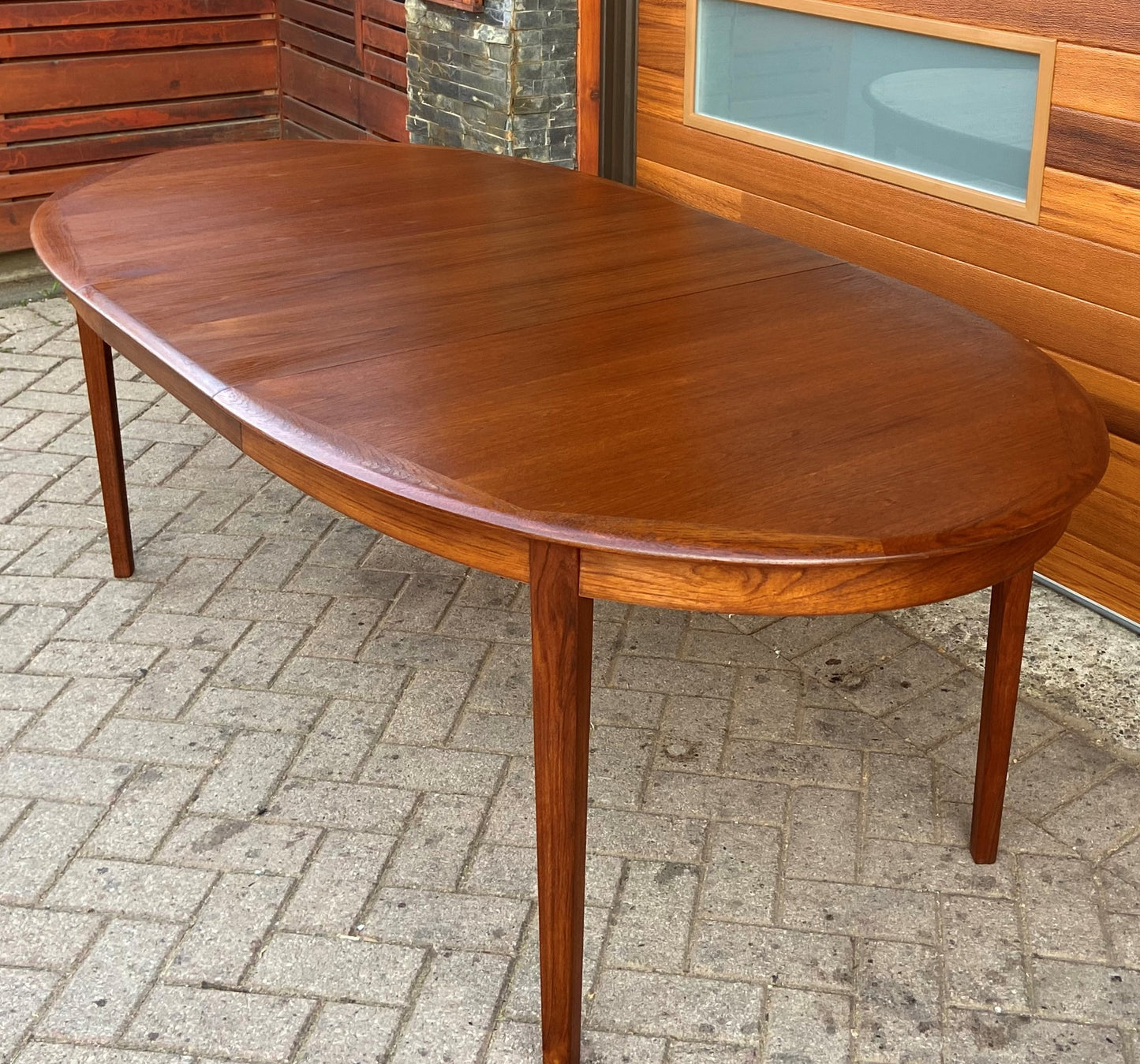 REFINISHED Danish Mid Century Modern Teak Table w 2 Leaves by A.H.Olsen, 64"-103"