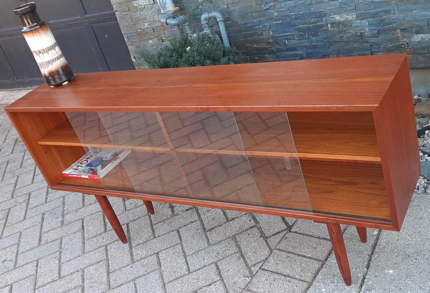 REFINISHED Danish MCM Teak Display Bookcase 5 ft PERFECT, low