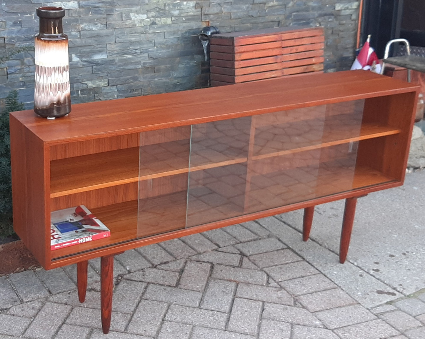 REFINISHED Danish MCM Teak Display Bookcase 5 ft PERFECT, low