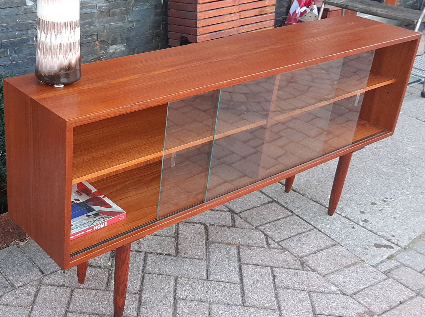 REFINISHED Danish MCM Teak Display Bookcase 5 ft PERFECT, low