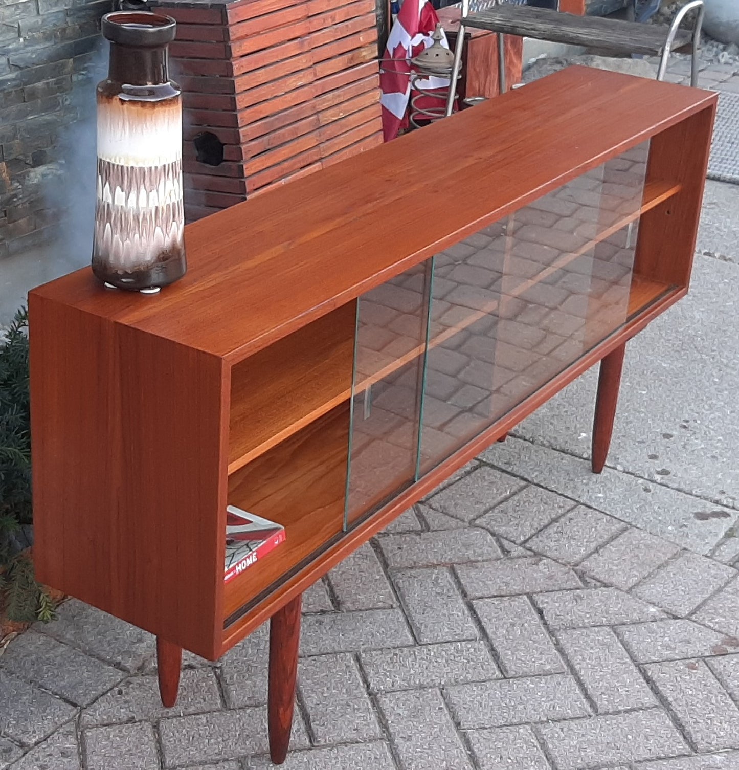 REFINISHED Danish MCM Teak Display Bookcase 5 ft PERFECT, low