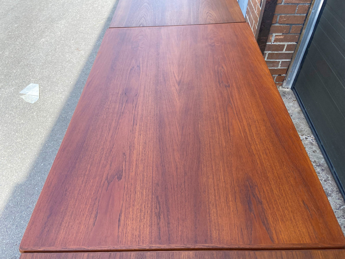 REFINISHED Danish MCM Teak Draw Leaf Table by H. Kjaernulf  51