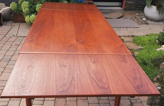 REFINISHED Danish MCM Teak Draw Leaf Table  2 Leaves PERFECT - 57"-96"
