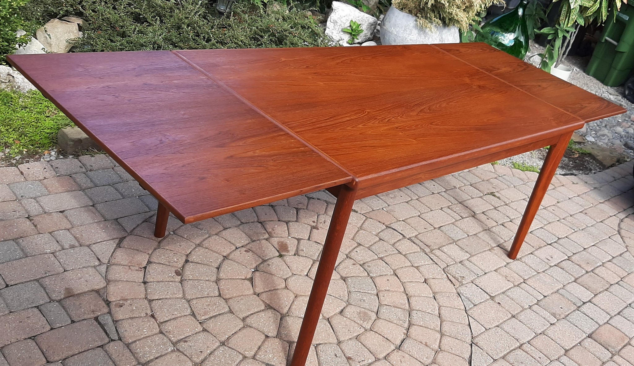 REFINISHED Danish MCM Teak Draw Leaf Table 2 Leaves PERFECT - 57"-96"