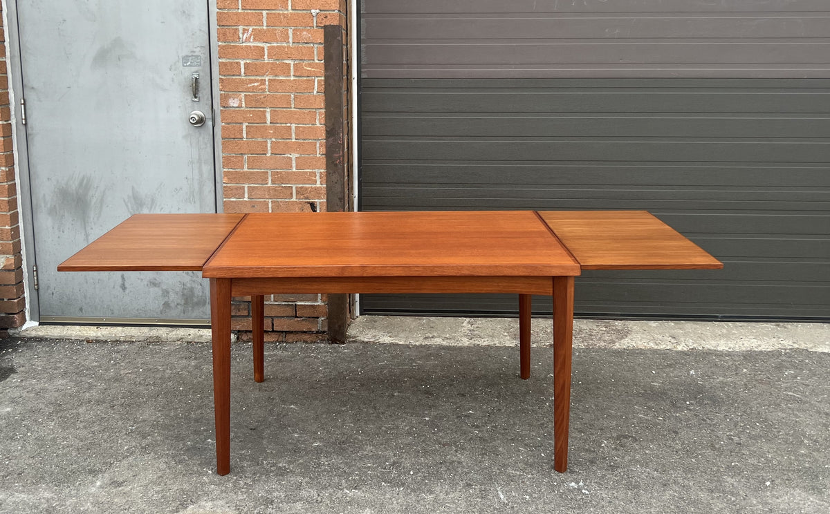REFINISHED Danish MCM Teak Draw Leaf Table by H. Kjaernulf 47.5