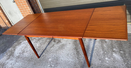 REFINISHED Danish Mid Century Modern Teak Table Draw Leaf, 51"-90", Perfect