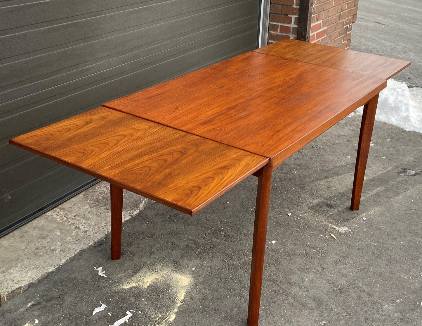 REFINISHED Danish MCM Teak Draw Leaf Table by H. Kjaernulf 47"-82", PERFECT