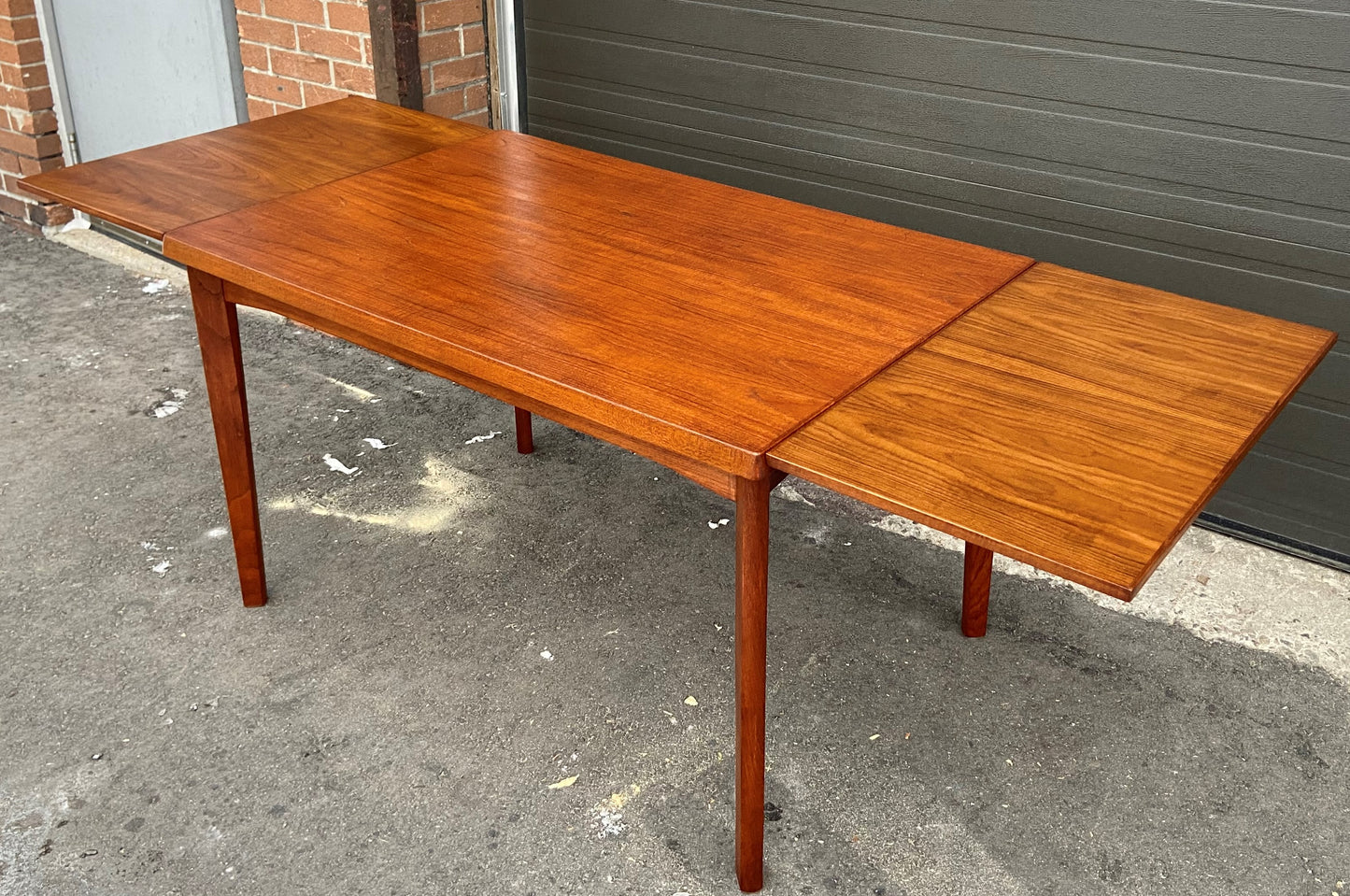 REFINISHED Danish MCM Teak Draw Leaf Table by H. Kjaernulf 47"-82", PERFECT