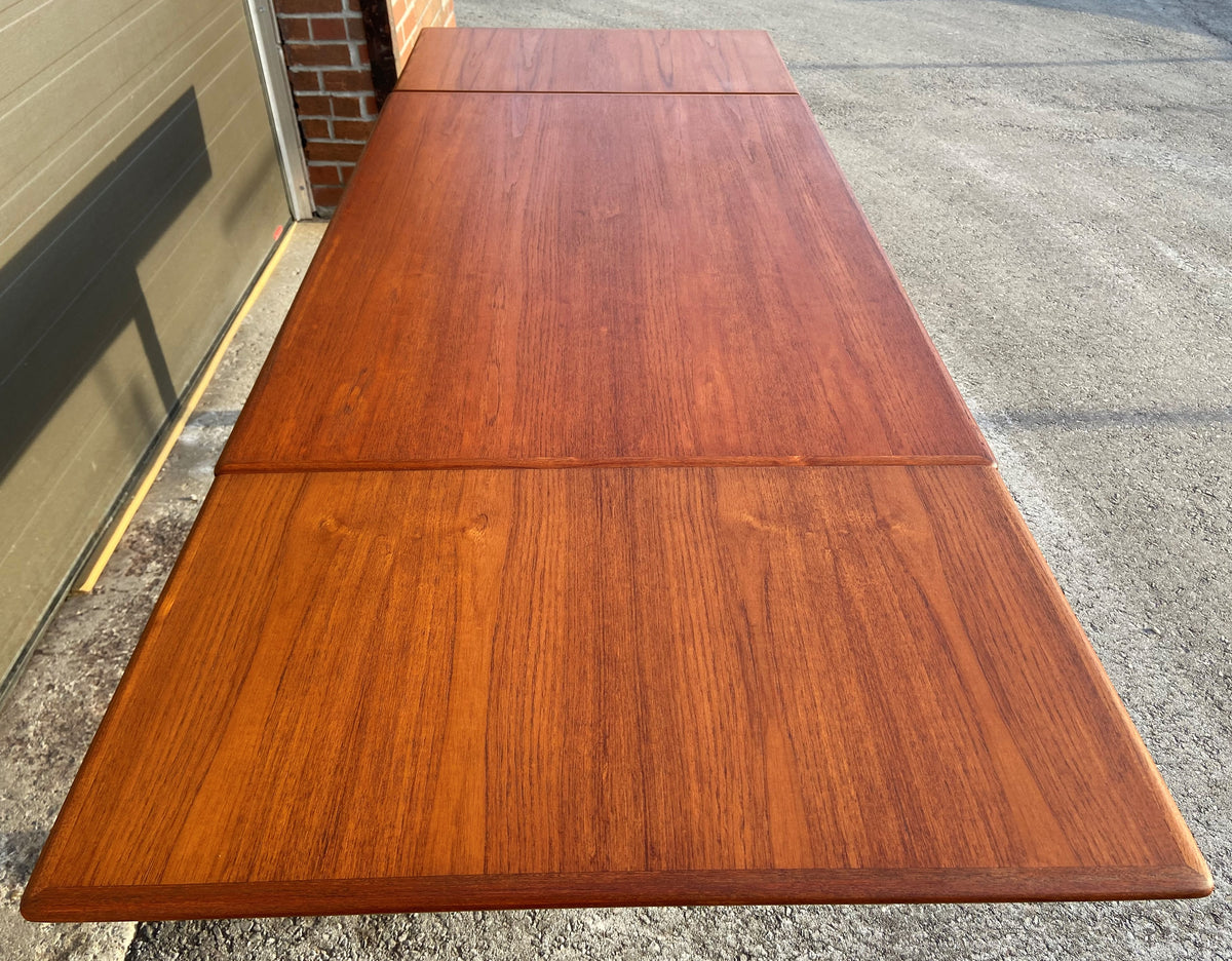 REFINISHED Danish Mid Century Modern Teak Table Draw Leaf, 51
