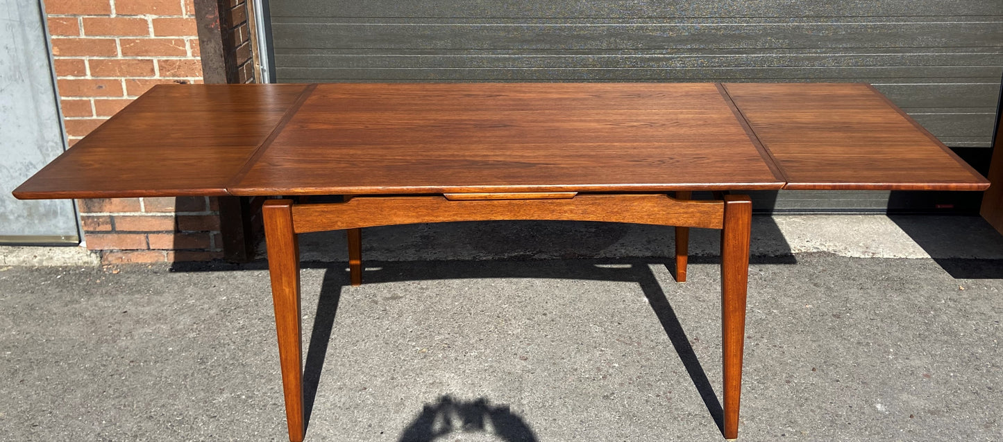 REFINISHED Danish Mid Century Modern Teak Table Draw Leaf, 52"-90"