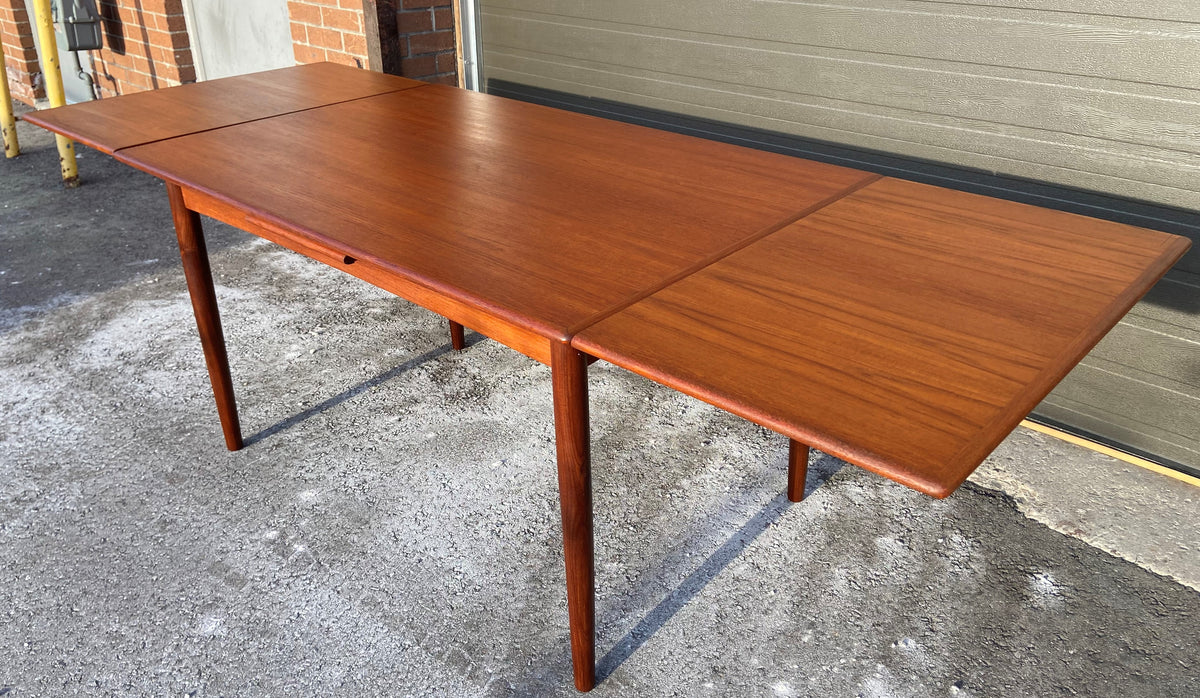 REFINISHED Danish Mid Century Modern Teak Table Draw Leaf, 51