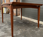 REFINISHED Danish Mid Century Modern Teak Table Draw Leaf, Floating Look 52