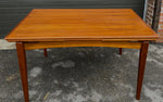 REFINISHED Danish Mid Century Modern Teak Table Draw Leaf, Floating Look 52