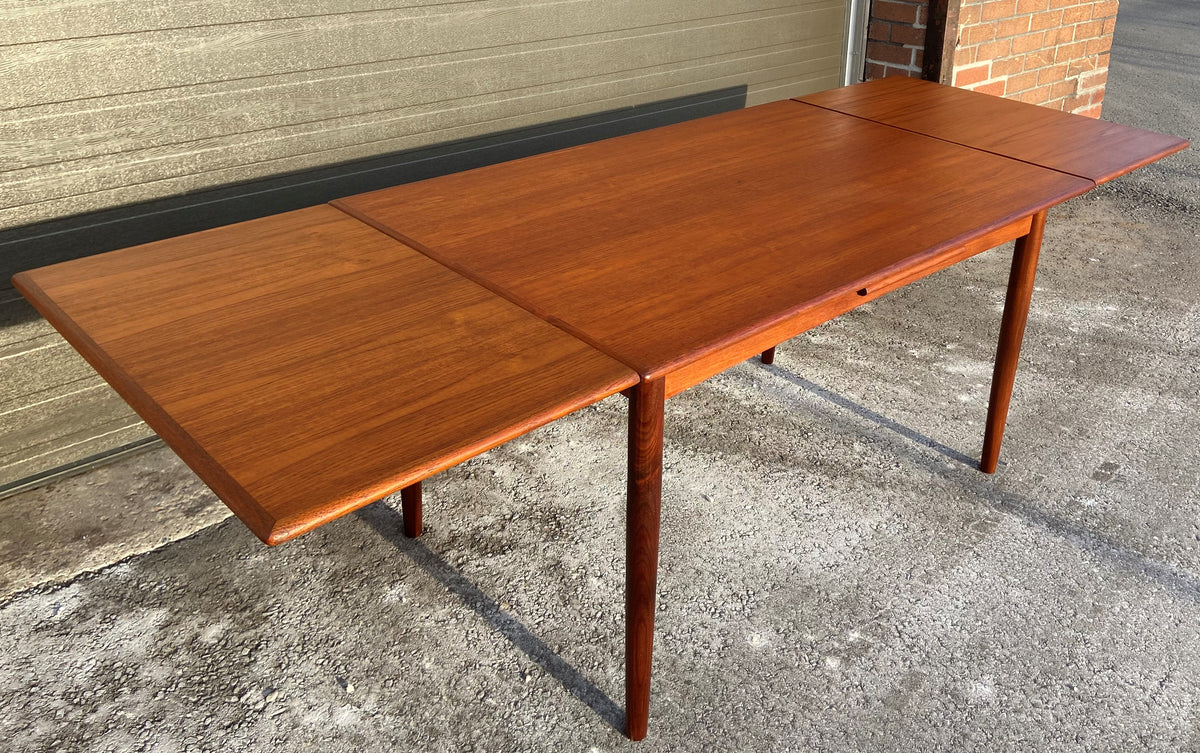 REFINISHED Danish Mid Century Modern Teak Table Draw Leaf, 51