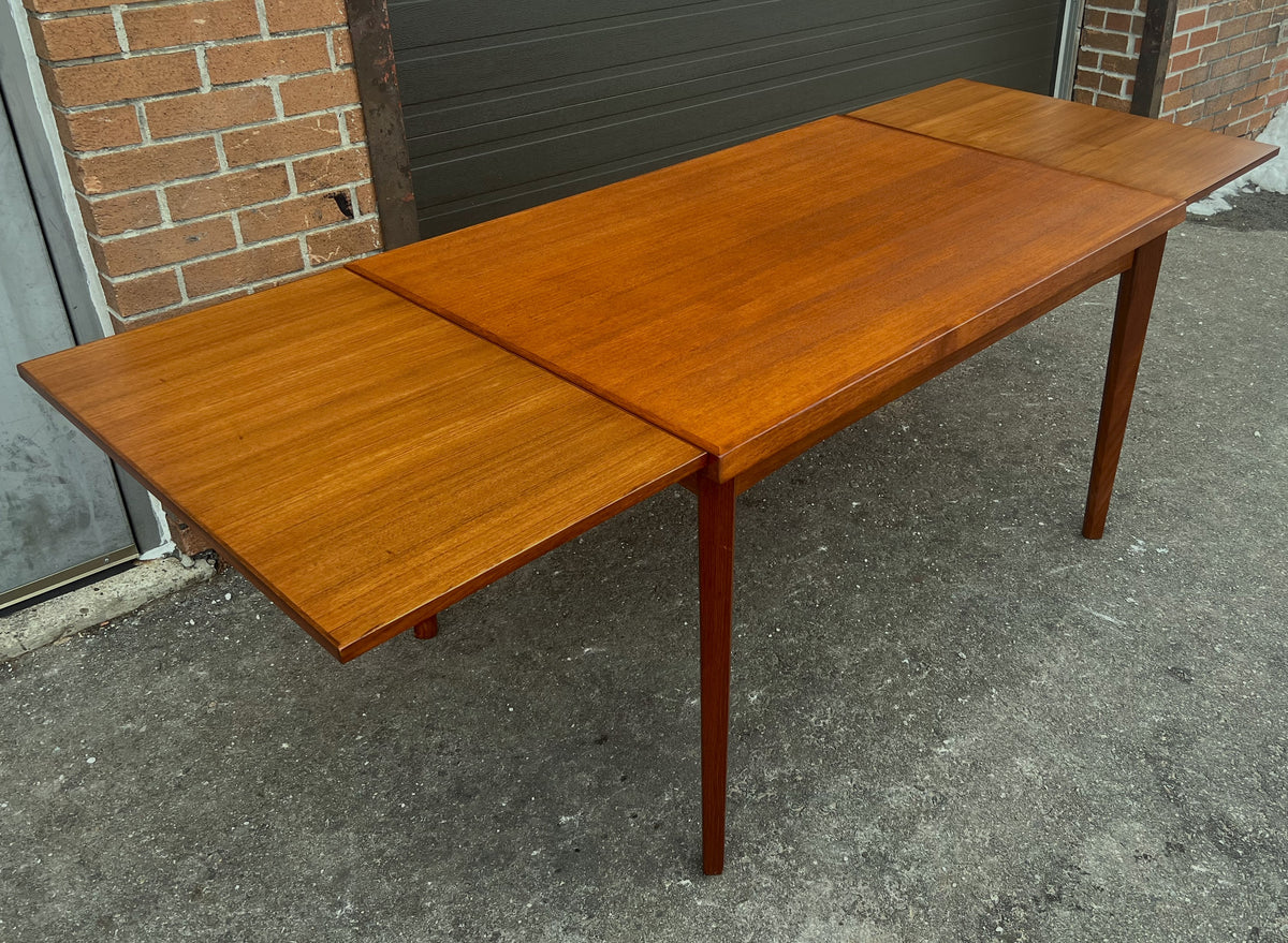 REFINISHED Danish MCM Teak Draw Leaf Table by H. Kjaernulf 47.5