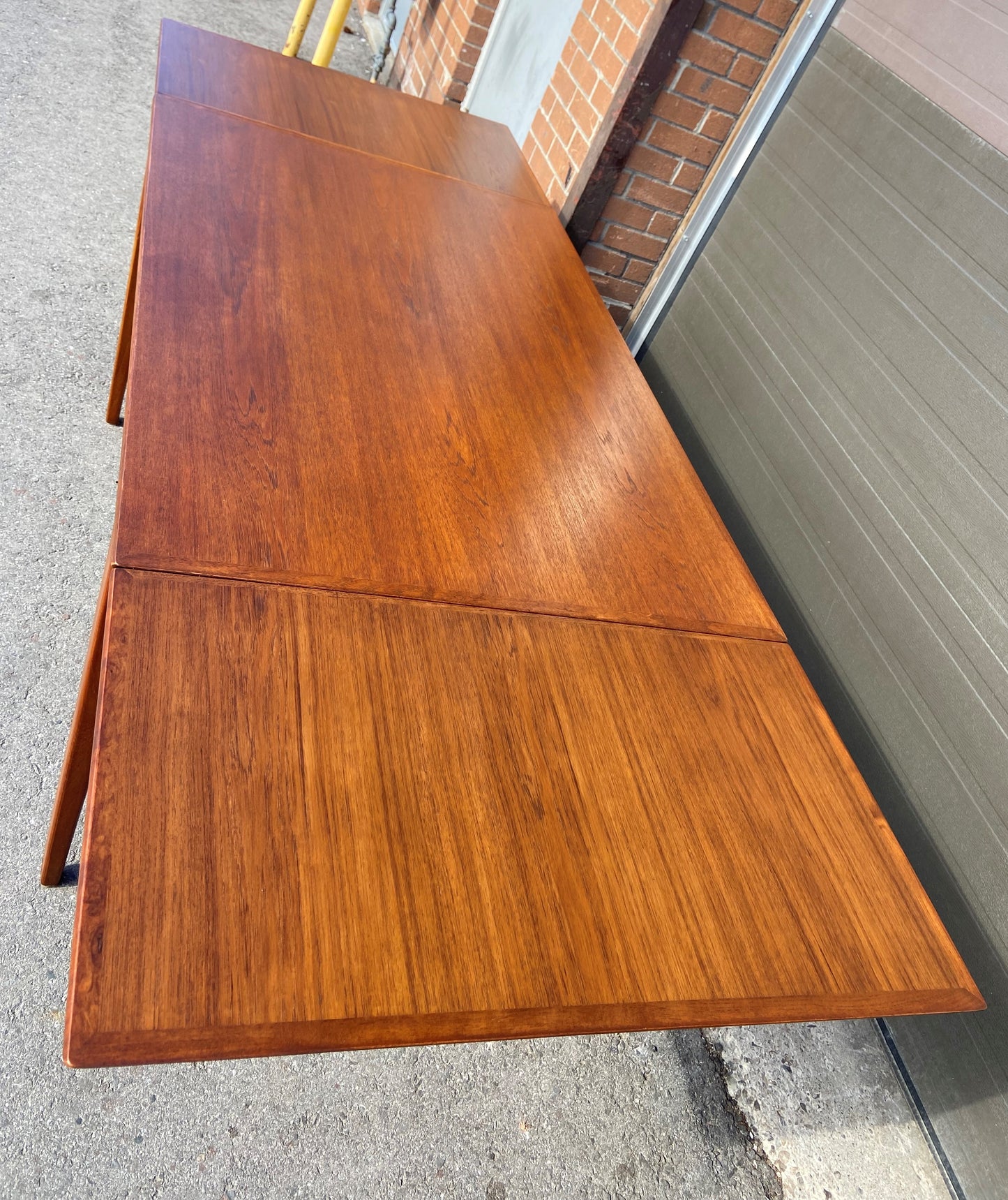 REFINISHED Danish Mid Century Modern Teak Table Draw Leaf, 52"-90"