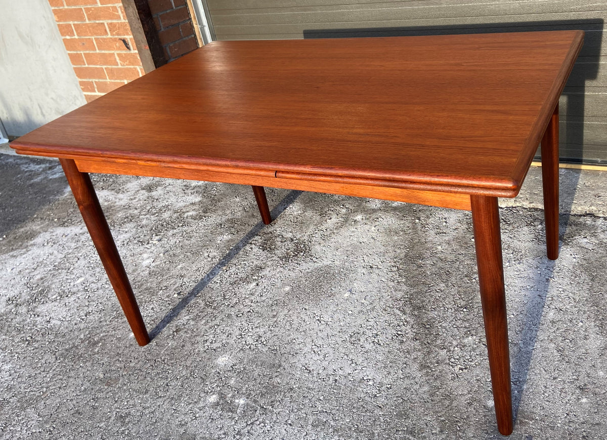 REFINISHED Danish Mid Century Modern Teak Table Draw Leaf, 51