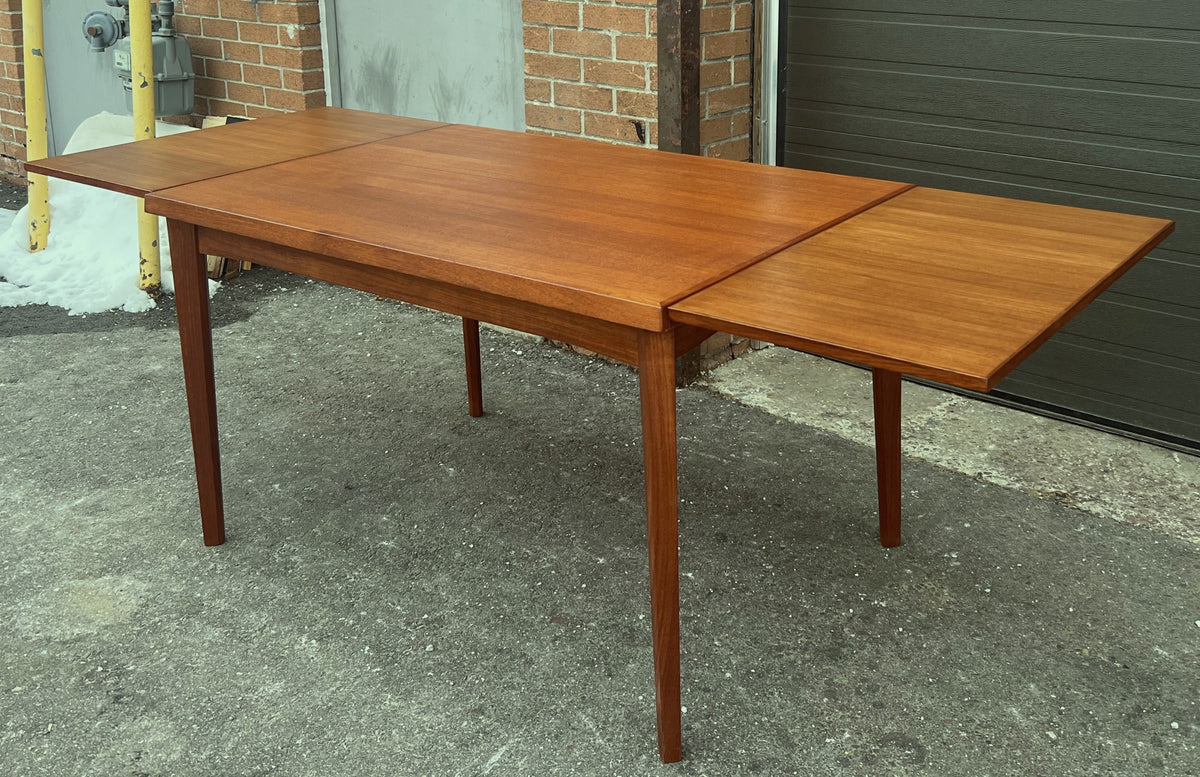 REFINISHED Danish MCM Teak Draw Leaf Table by H. Kjaernulf 47.5