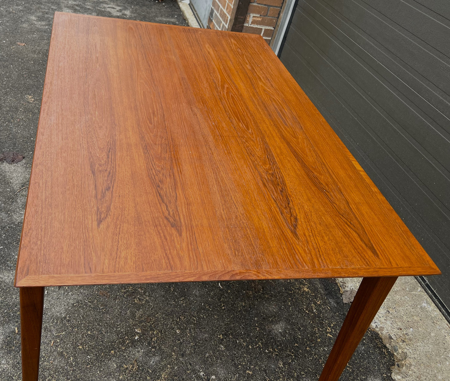 REFINISHED Danish Mid Century Modern Teak Table Draw Leaf, Floating Look 52"-91"