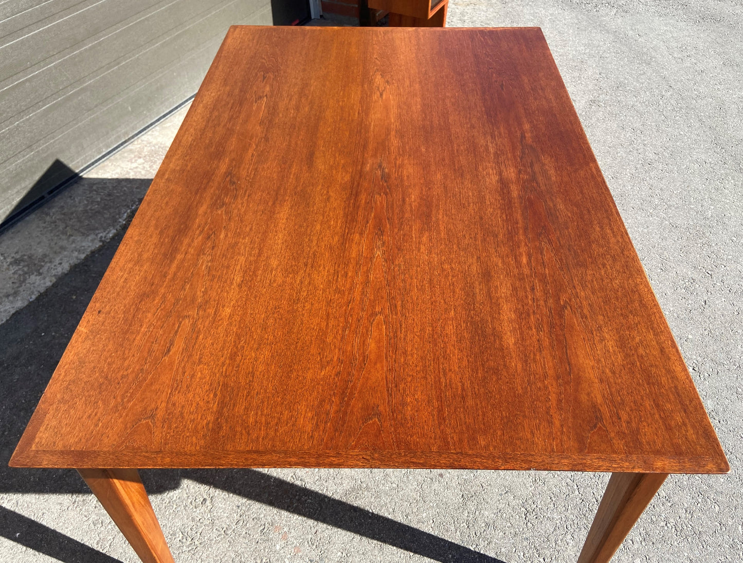 REFINISHED Danish Mid Century Modern Teak Table Draw Leaf, 52"-90"