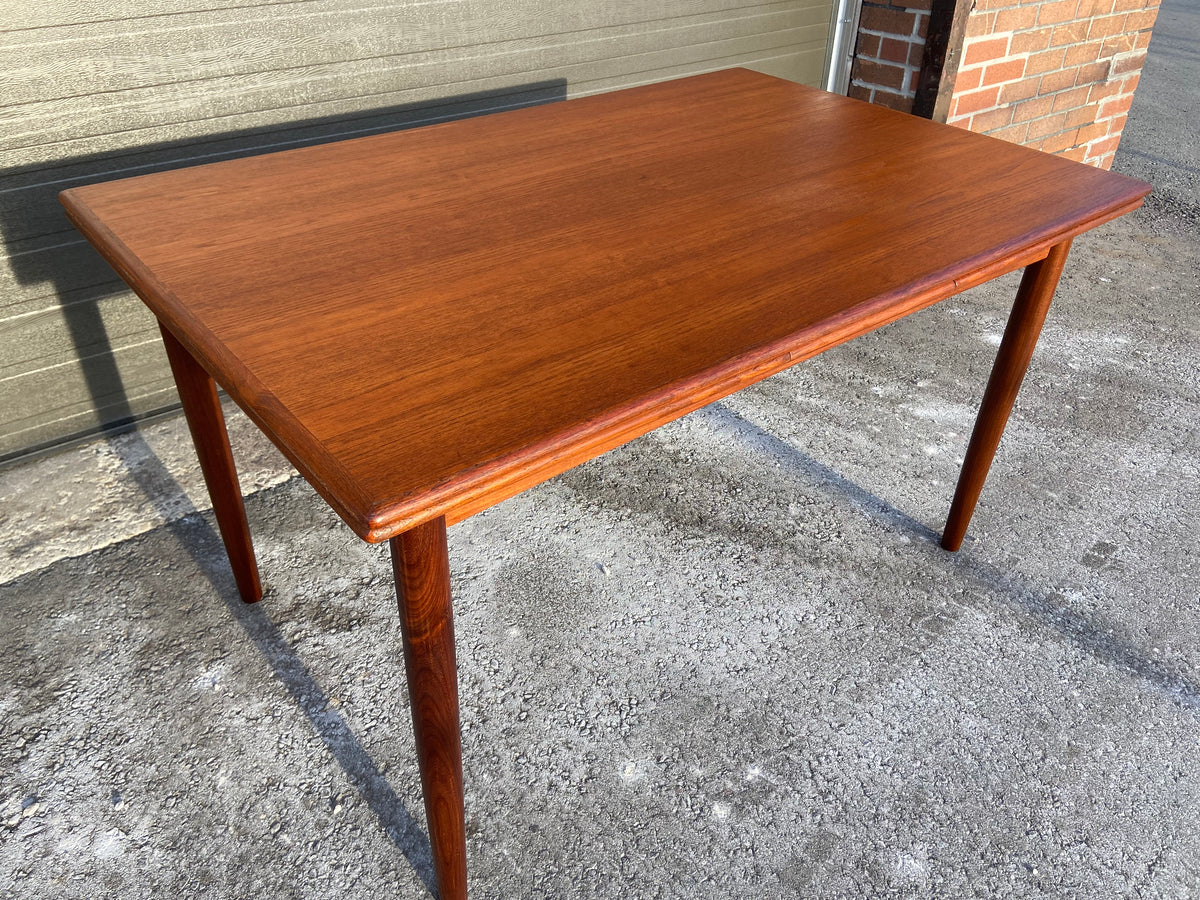 REFINISHED Danish Mid Century Modern Teak Table Draw Leaf, 51