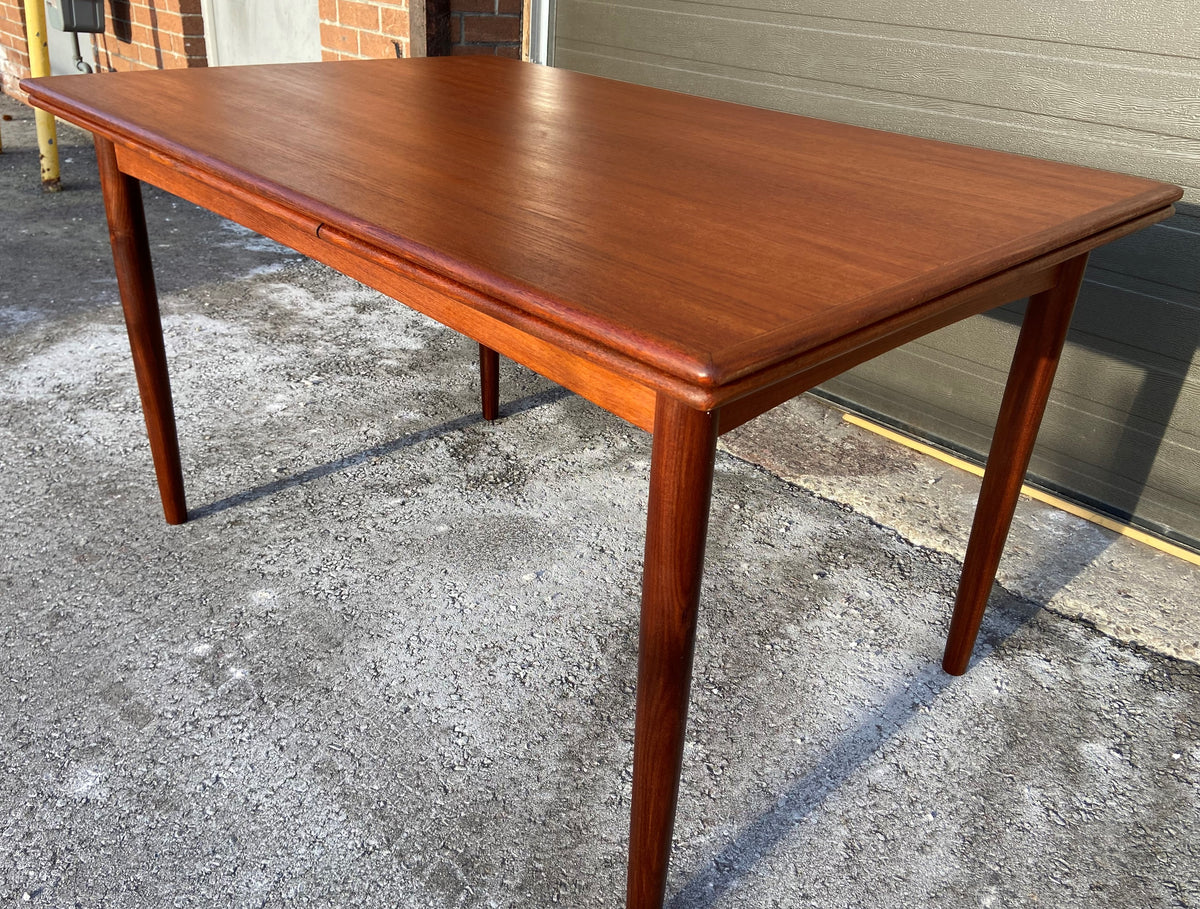 REFINISHED Danish Mid Century Modern Teak Table Draw Leaf, 51