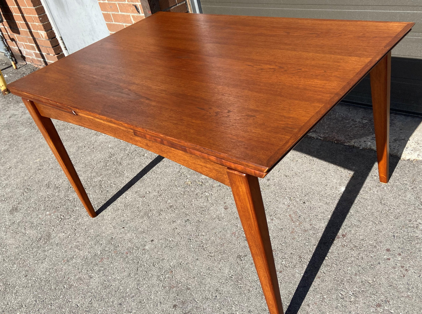 REFINISHED Danish Mid Century Modern Teak Table Draw Leaf, 52"-90"