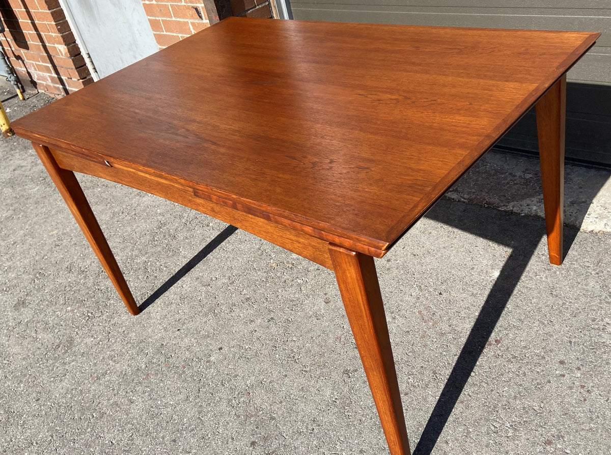 REFINISHED Danish Mid Century Modern Teak Table Draw Leaf, 52