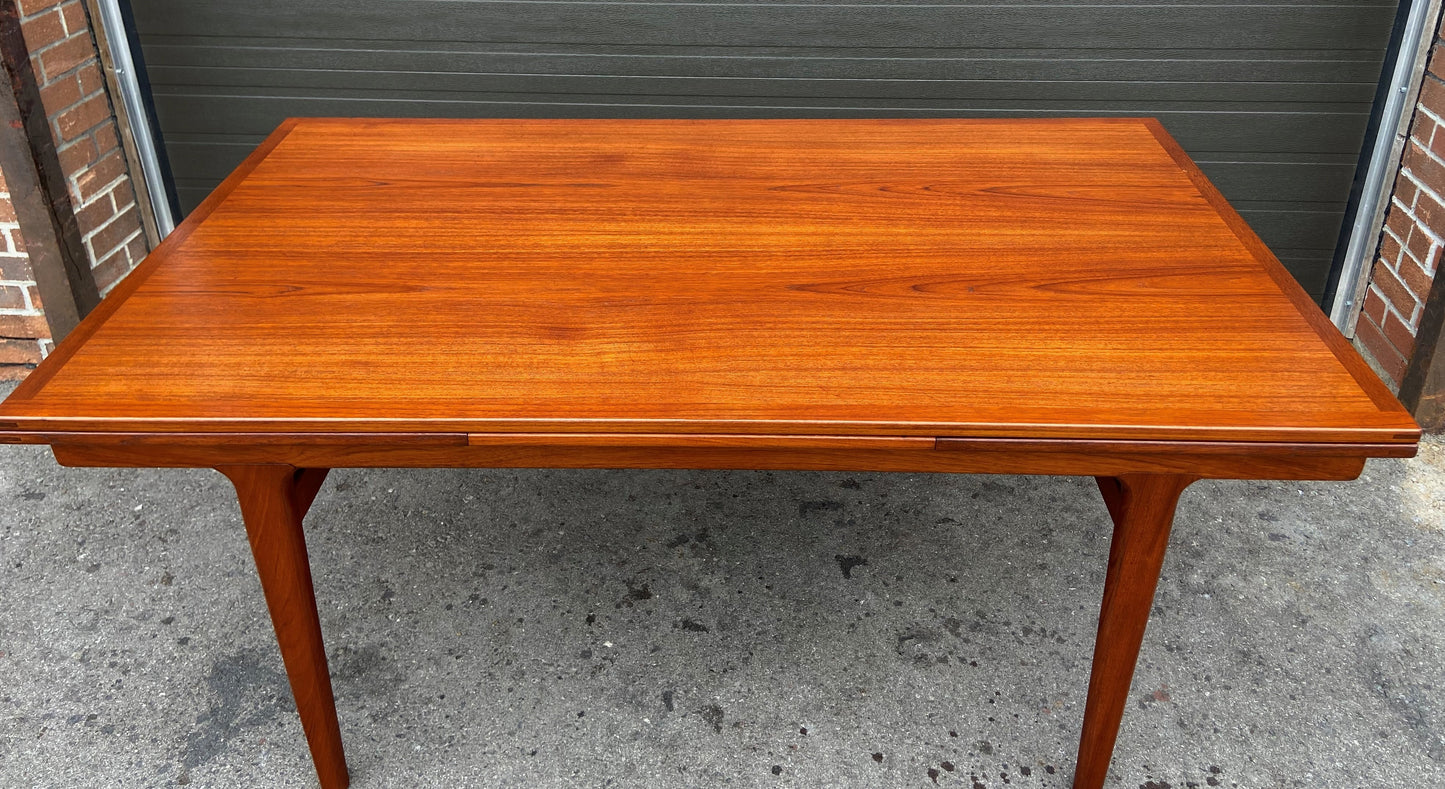 REFINISHED large Danish Mid Century Modern teak table by J. Andersen 65-108"