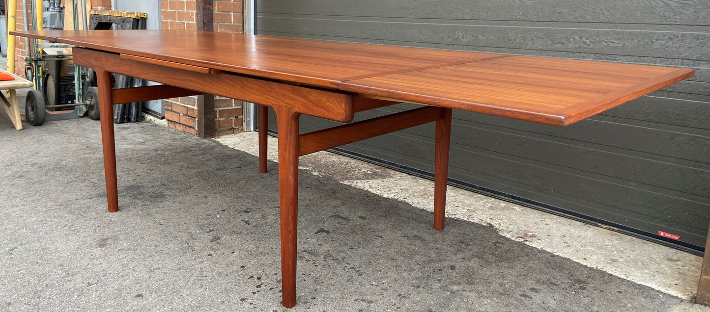 REFINISHED large Danish Mid Century Modern teak table by J. Andersen 65-108"