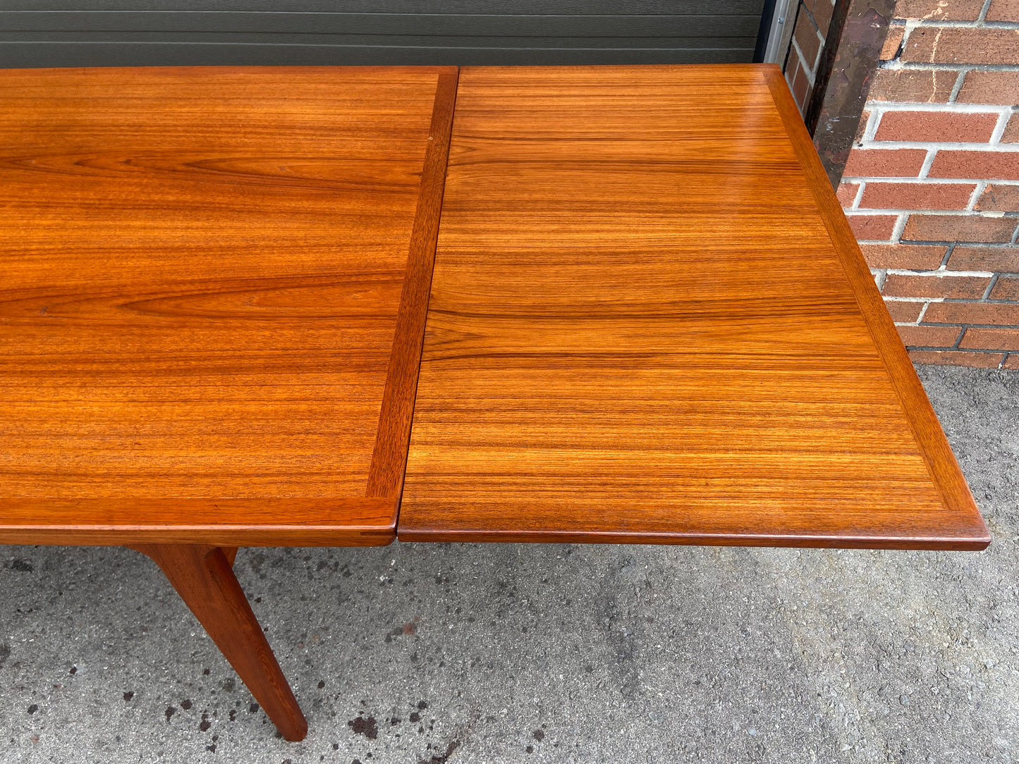 REFINISHED large Danish Mid Century Modern teak table by J. Andersen 65-108"