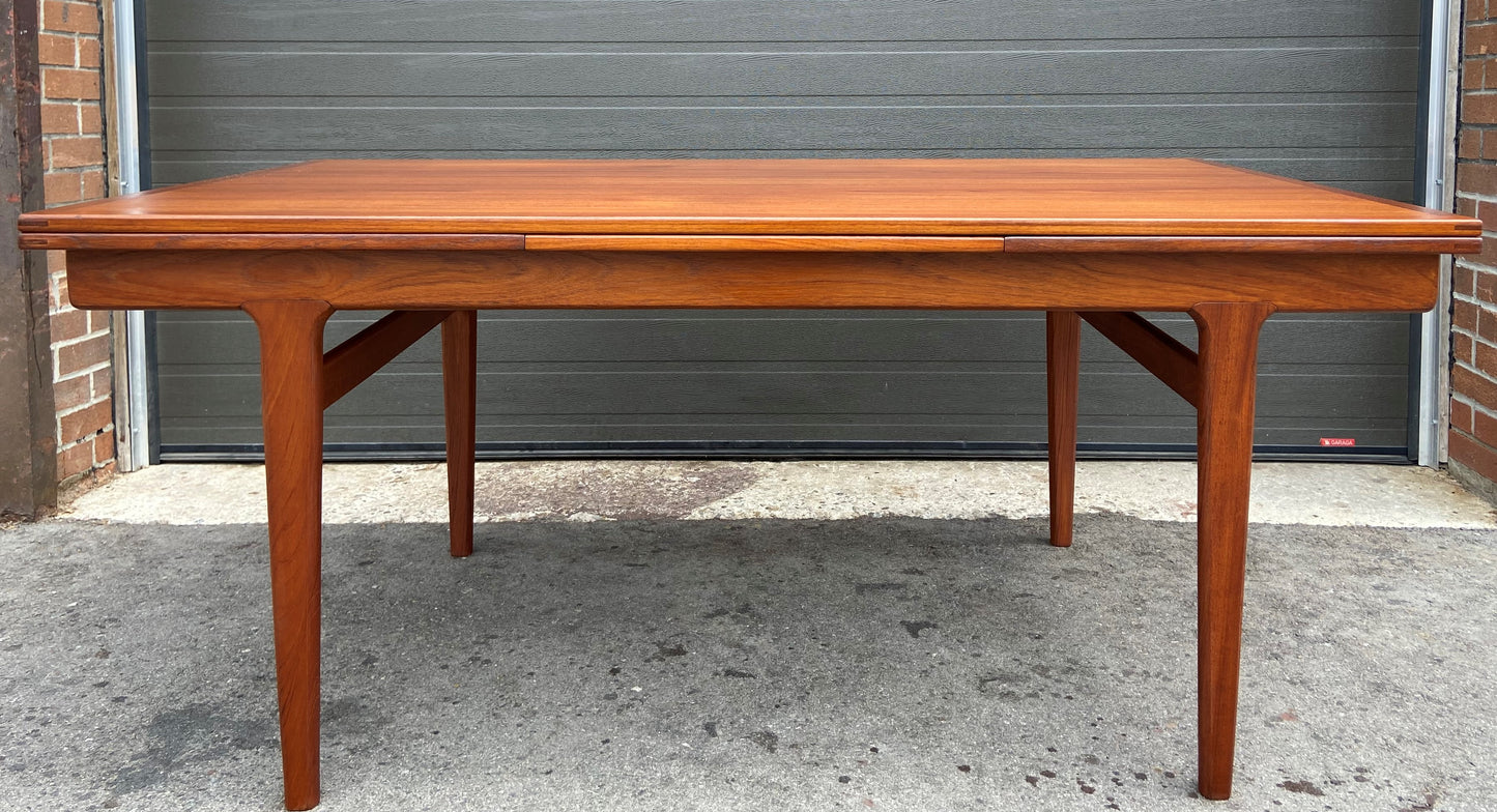 REFINISHED large Danish Mid Century Modern teak table by J. Andersen 65-108"