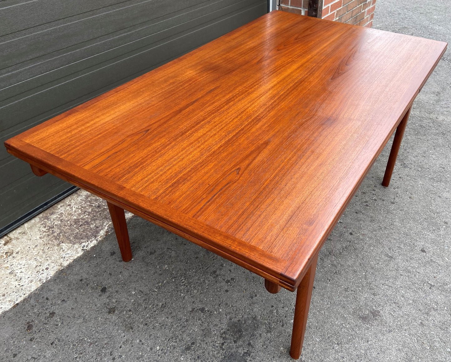 REFINISHED large Danish Mid Century Modern teak table by J. Andersen 65-108"