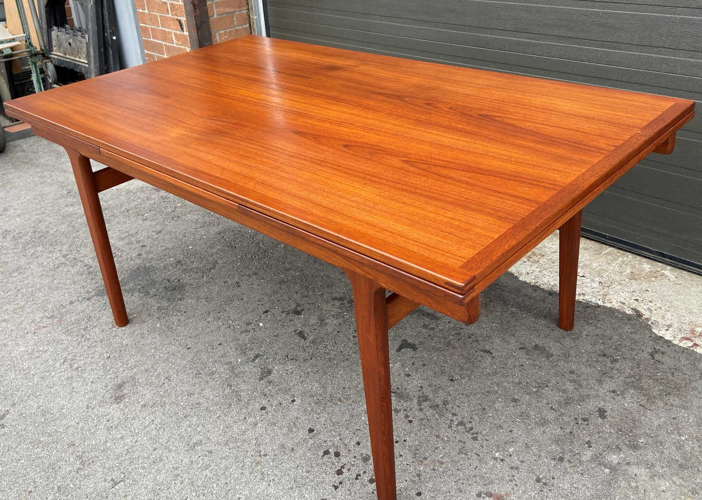 REFINISHED large Danish Mid Century Modern teak table by J. Andersen 65-108"