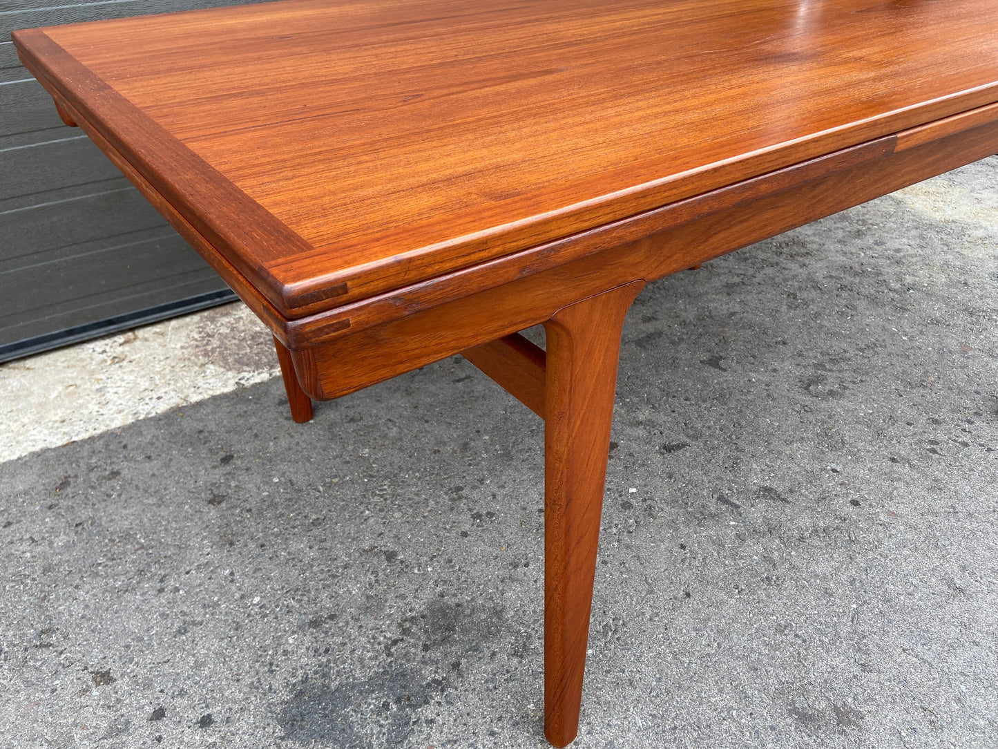 REFINISHED large Danish Mid Century Modern teak table by J. Andersen 65-108"