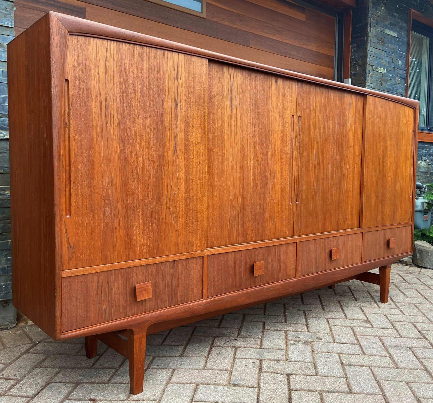 REFINISHED Danish Mid Century Modern Teak Highboard 84"