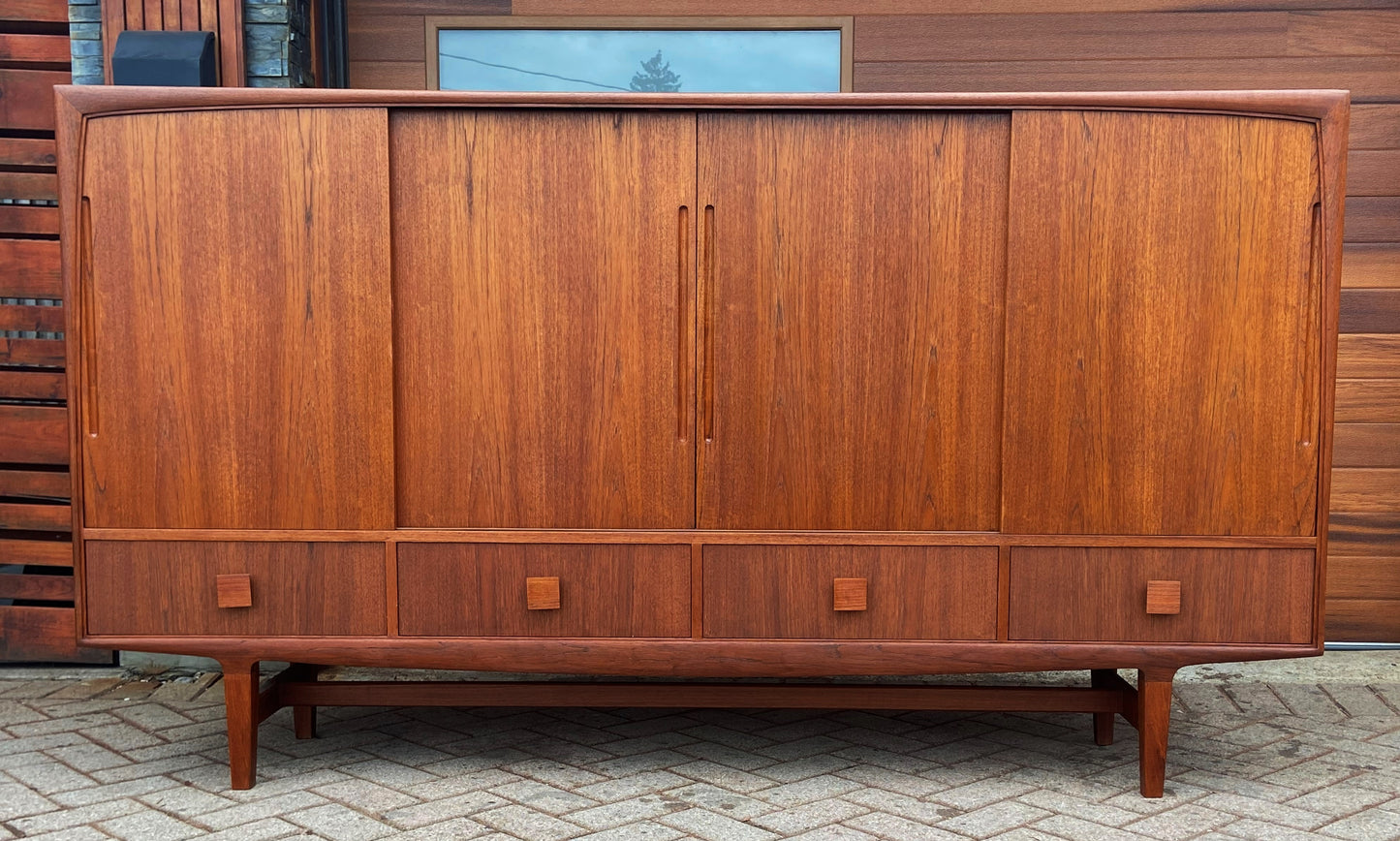 REFINISHED Danish Mid Century Modern Teak Highboard 84"