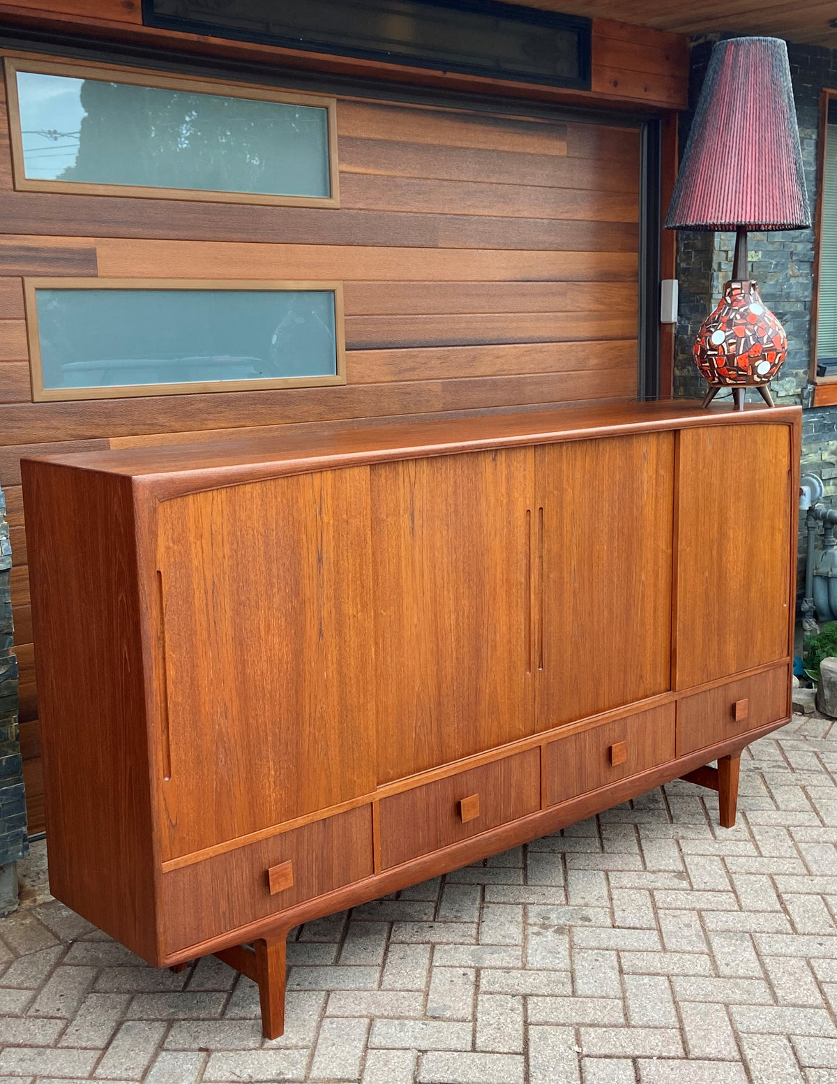 REFINISHED Danish Mid Century Modern Teak Highboard 84