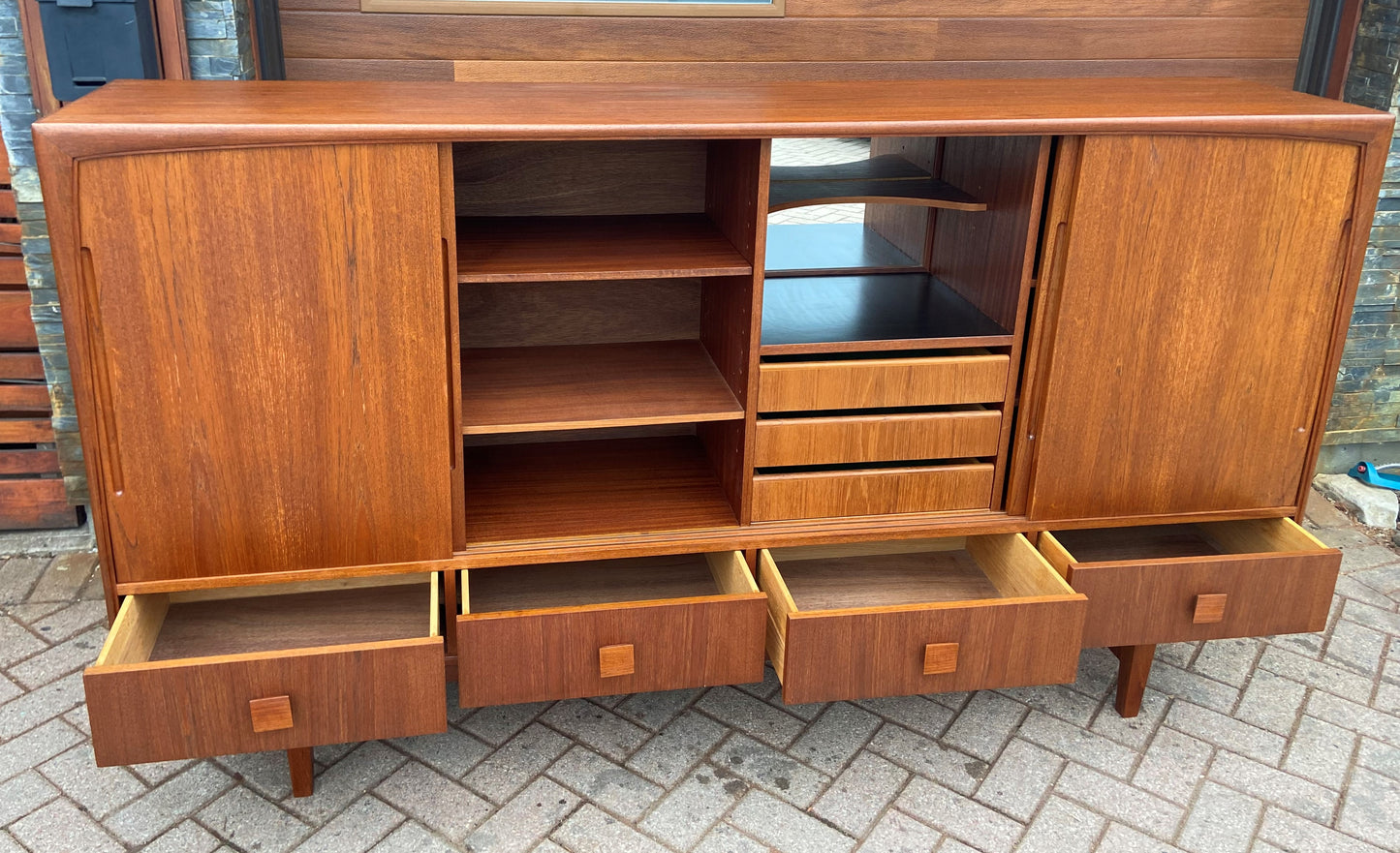 REFINISHED Danish Mid Century Modern Teak Highboard 84"