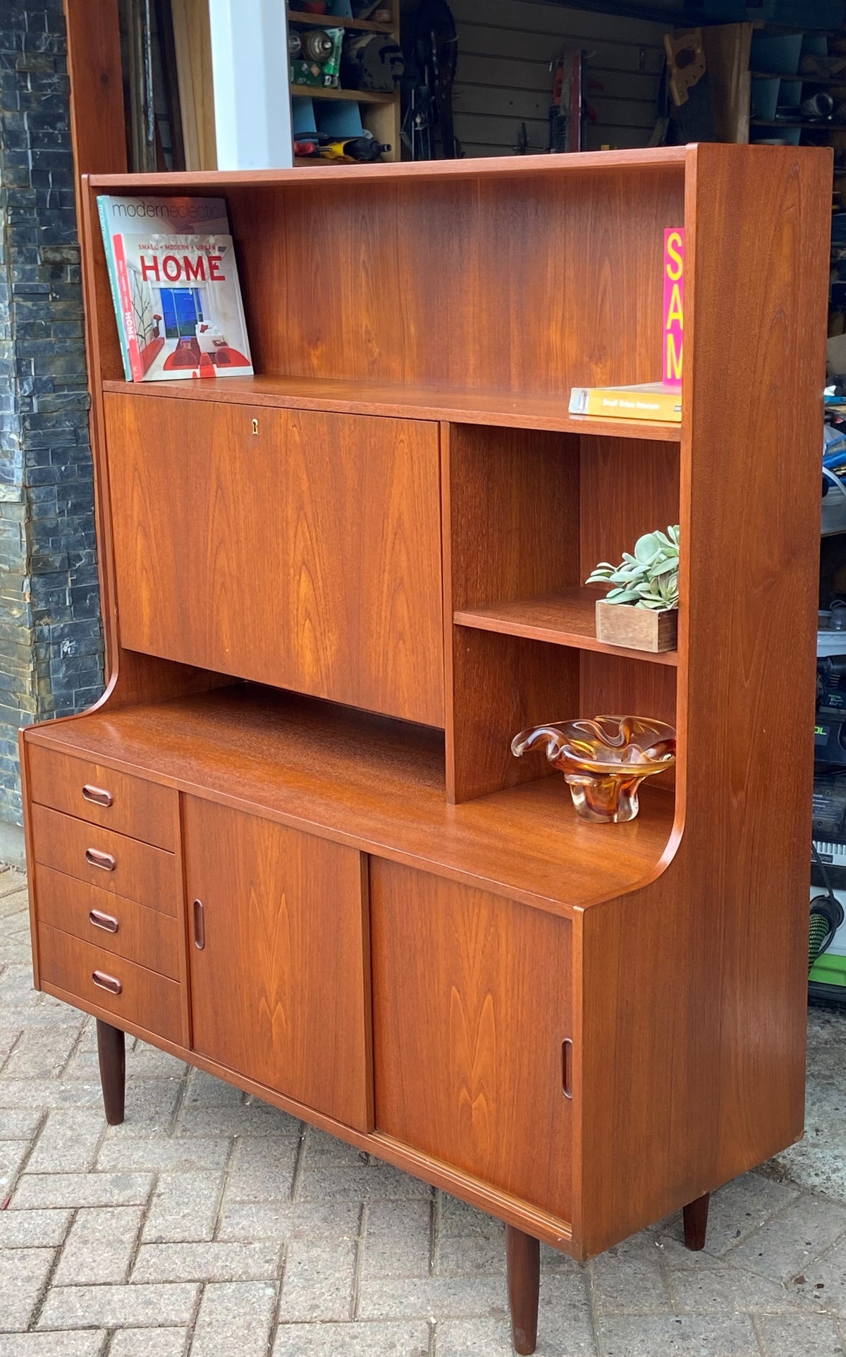 REFINISHED Danish Mid Century Modern teak highboard 48.75