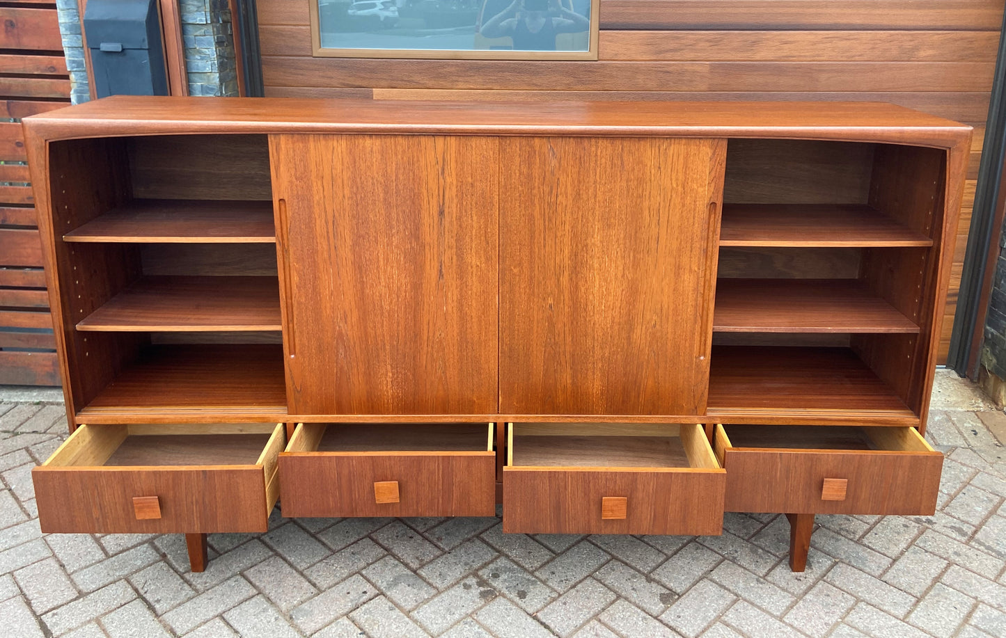 REFINISHED Danish Mid Century Modern Teak Highboard 84"