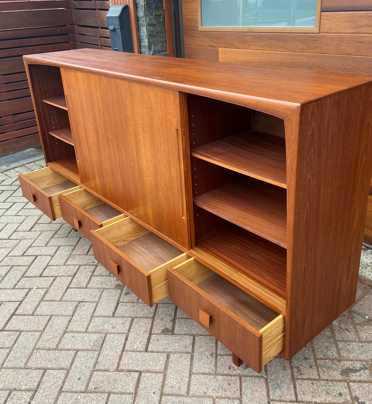 REFINISHED Danish Mid Century Modern Teak Highboard 84"