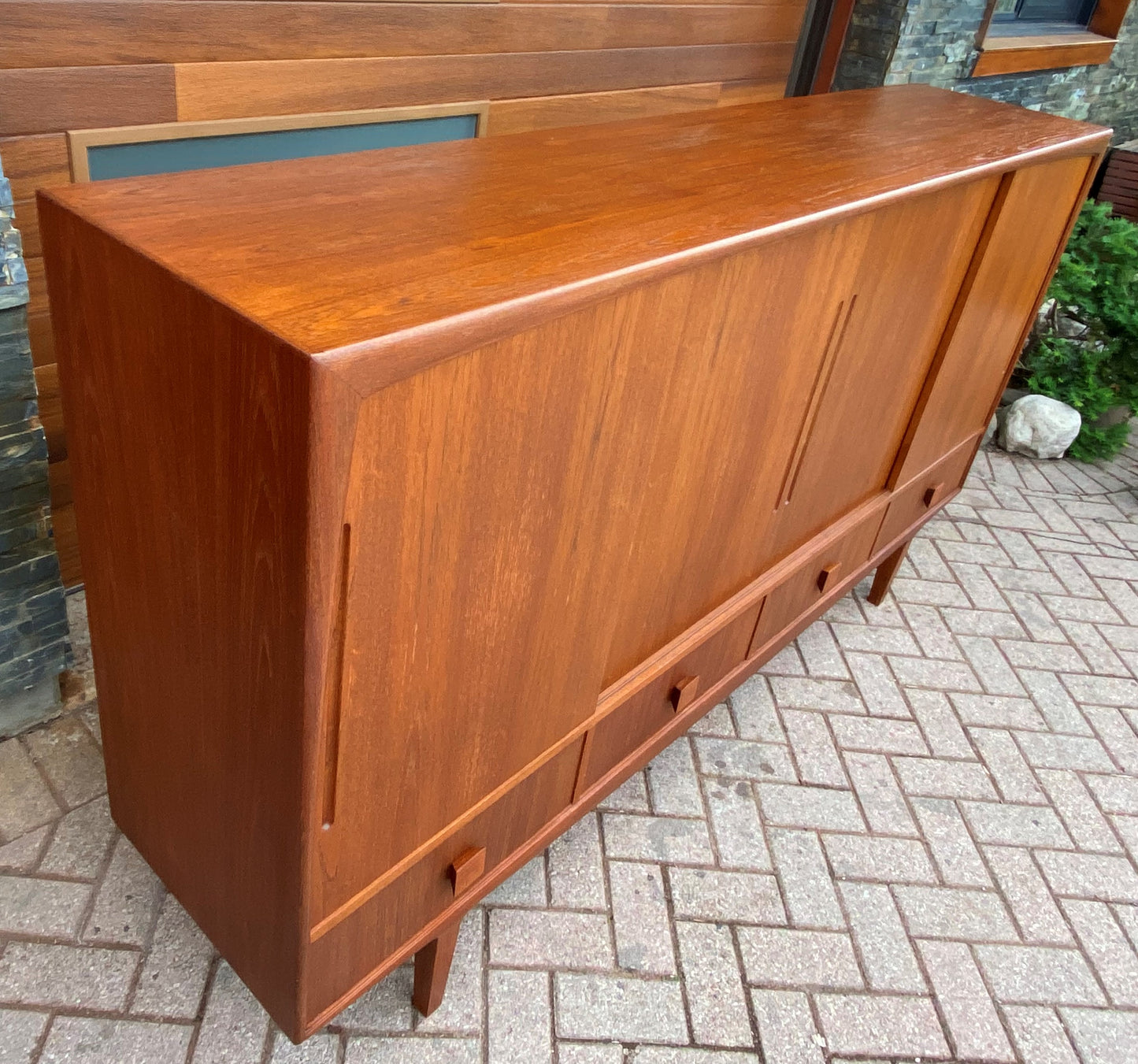 REFINISHED Danish Mid Century Modern Teak Highboard 84"