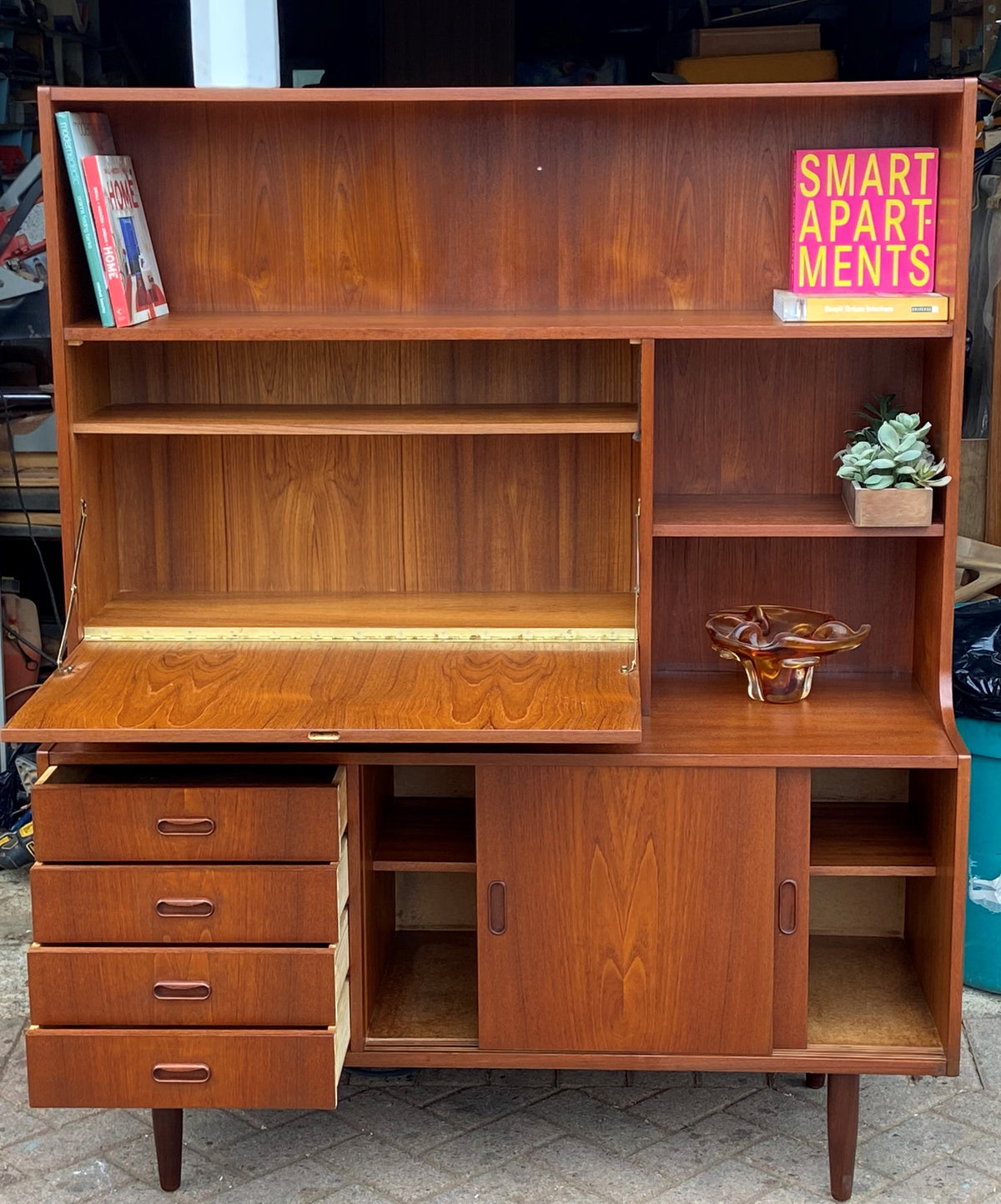 REFINISHED Danish Mid Century Modern teak highboard 48.75