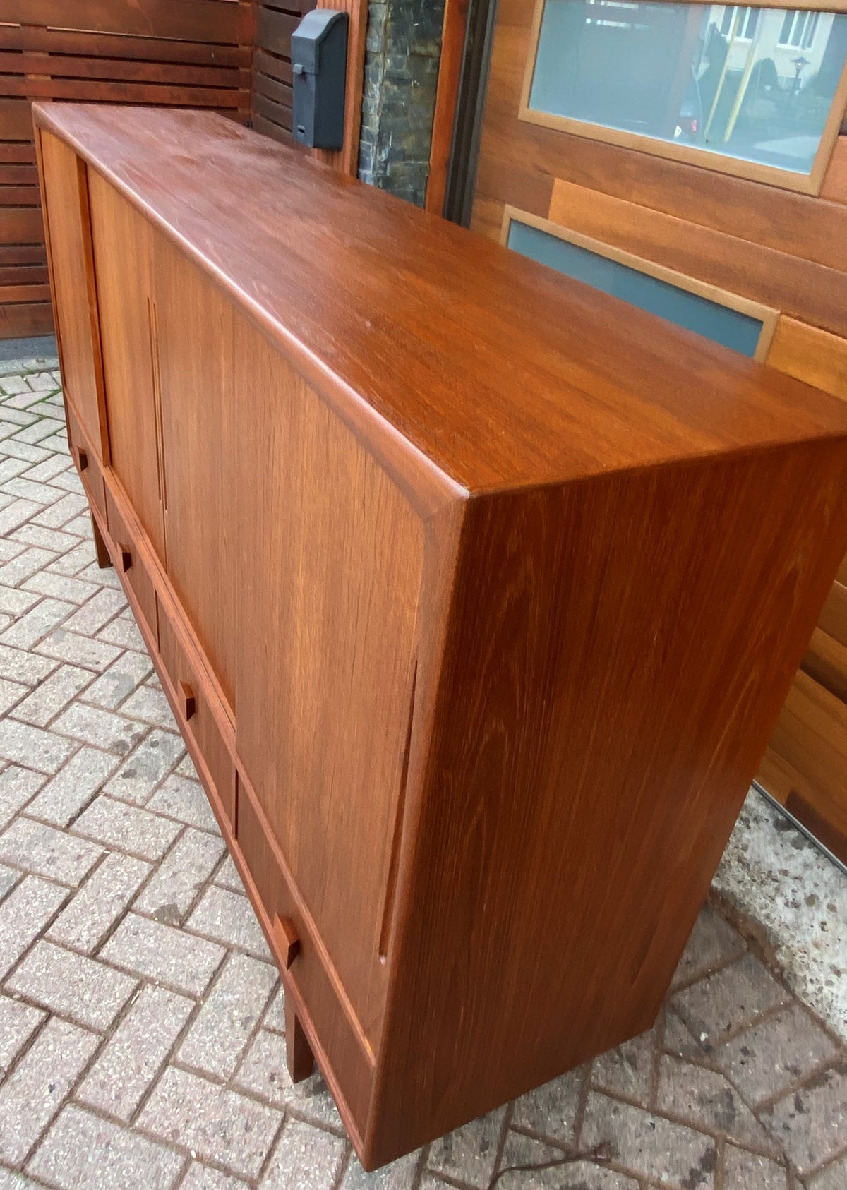 REFINISHED Danish Mid Century Modern Teak Highboard 84